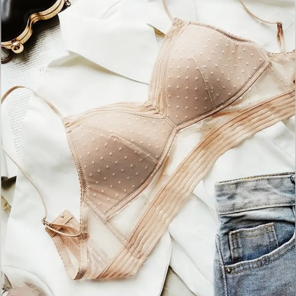 Bra Thin Triangular Woman Soft Seamless Backless Back Sexy Bralette Dot Mesh L - Picture 2 of 16